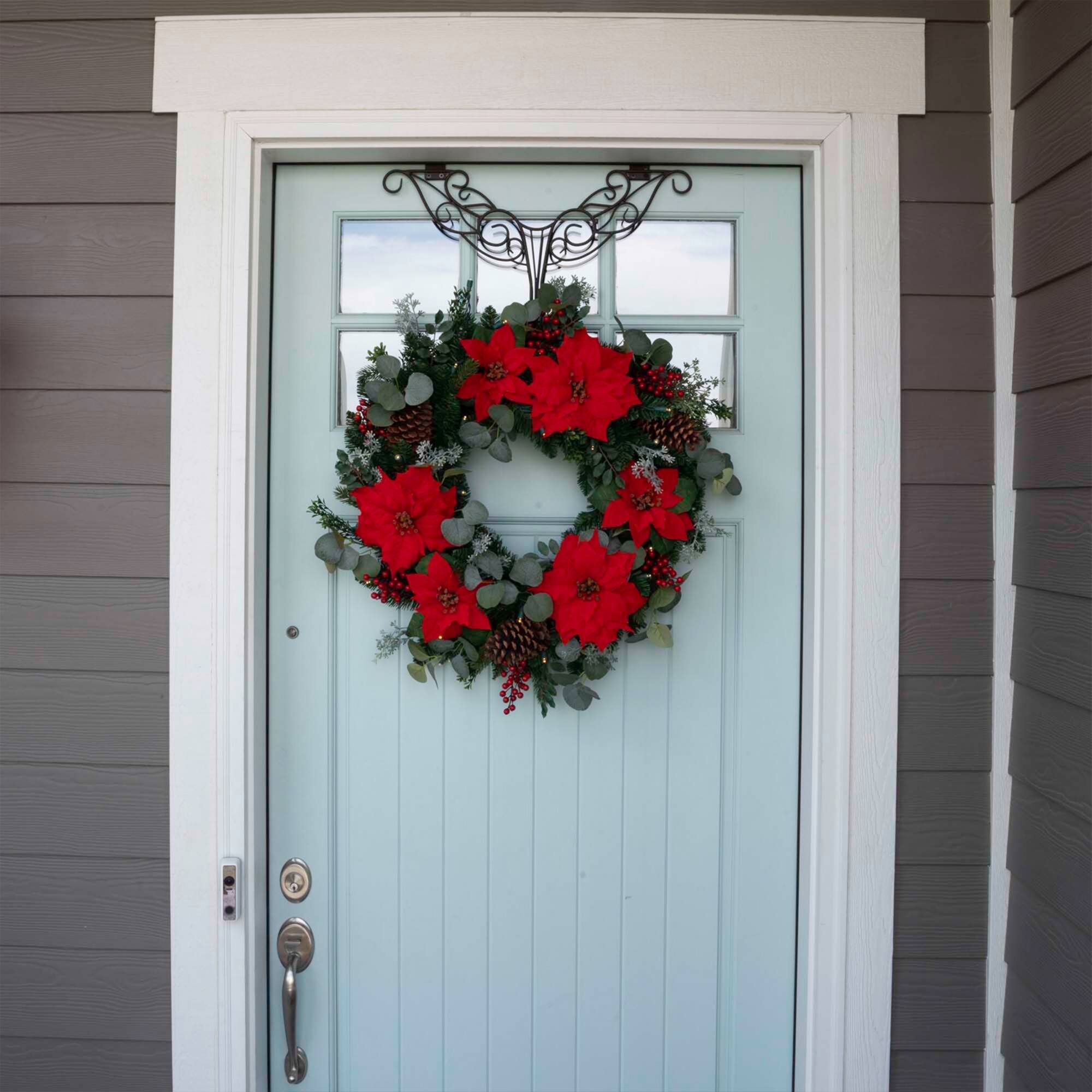 30" LED Red Poinsettia Christmas Wreath